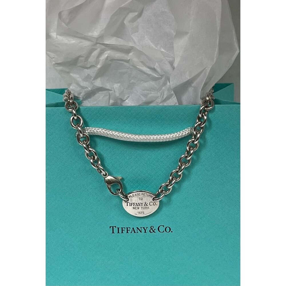 Tiffany & Co Return To Tiffany Oval Tag Choker Necklace- 925 Silver - 15.5" - Picture 11 of 16